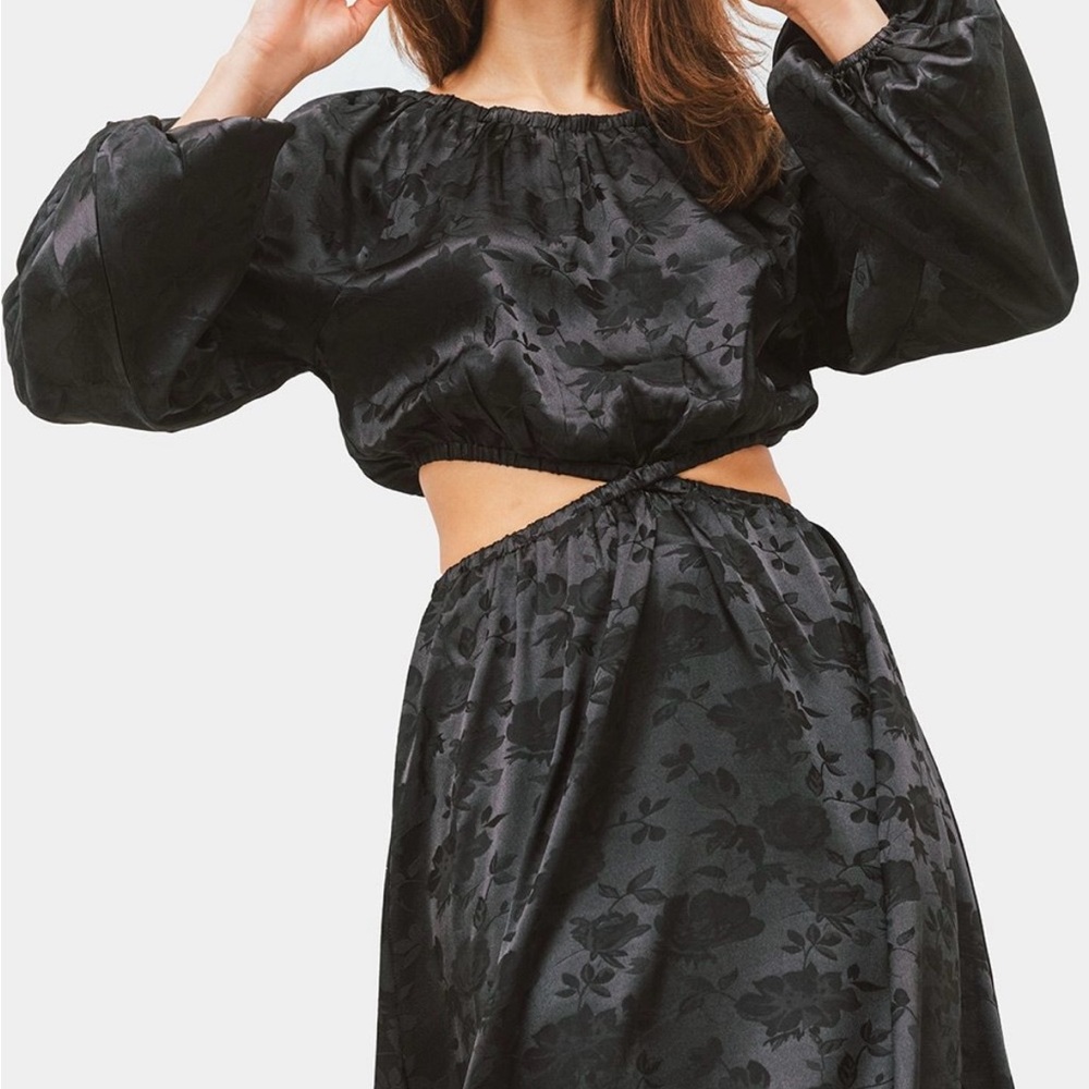 Lush Black Floral Satin Skirt